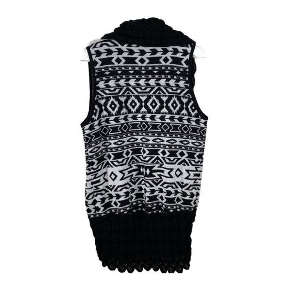John Paul Richard Studio Chunky Knit Cardigan Vest L Black White Fall - Picture 4 of 10